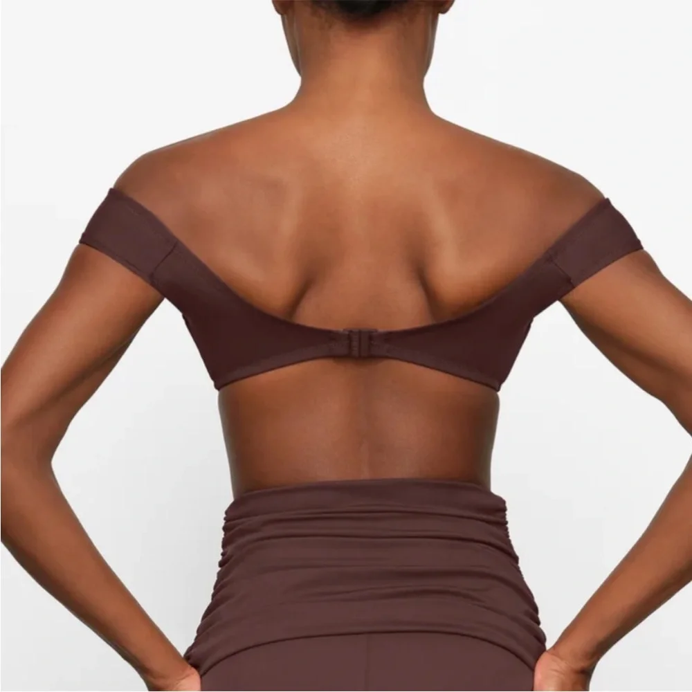 SKIMS Cocoa Sculpting Swim Off-Shoulder Top